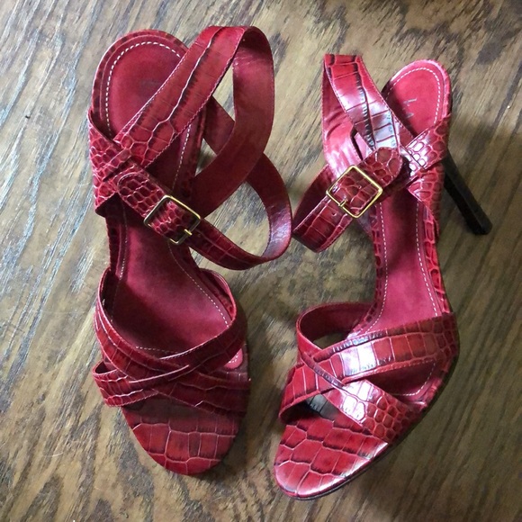 Lauren Ralph Lauren Red Croc Embossed Heels Sz 11. MCH0798B - Picture 3 of 6